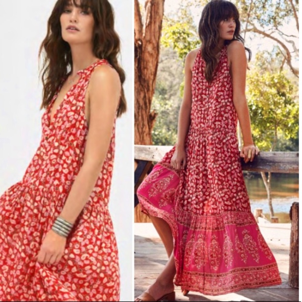 Border Print Maxi DRESS Red Delirium Gypsy Print
